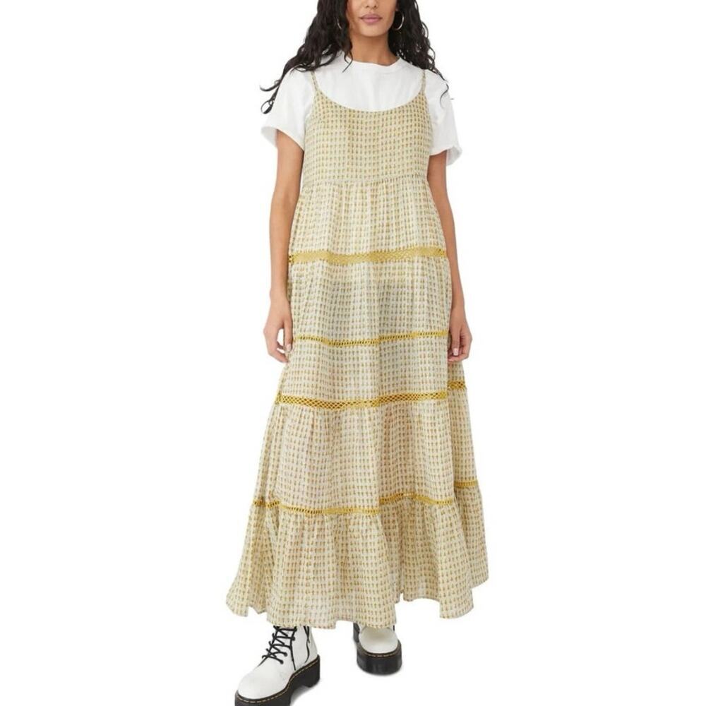 Free People Midnight Dance Maxi Dress in Canary Combo Yellow Sz XS